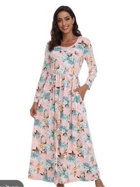 NWOT Floral Long Sleeve Maxi Dress Pink Blue XXL Plus Size